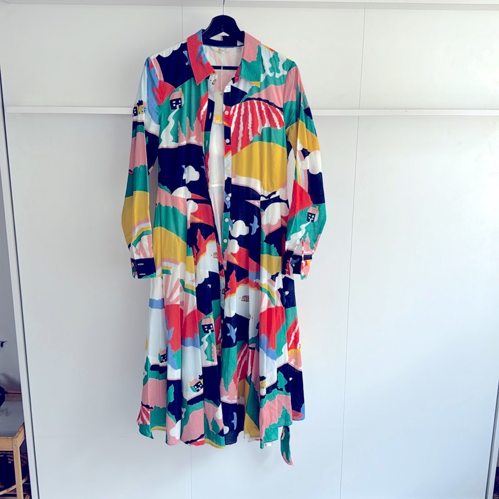 Boden, Blue Kitty Midi Shirt Dress, French Scenic Meadow, Scenic Meadow